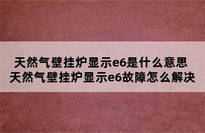 天然气壁挂炉显示e6是什么意思 天然气壁挂炉显示e6故障怎么解决